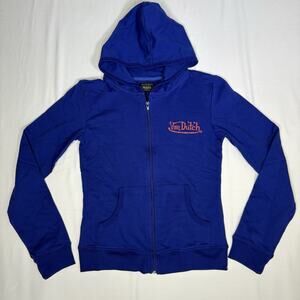 Von Dutch Hoodie Women’s Small Neon Blue Signature Zip Up Lightweight NWOT